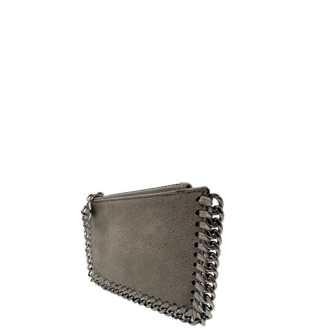 Portacarte Stella McCartney in tessuto vegano grigio con parti metalliche argentate, di lusso, orginale, ottime condizioni.