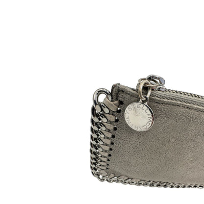 Portacarte Stella McCartney in tessuto vegano grigio con parti metalliche argentate, di lusso, orginale, ottime condizioni.