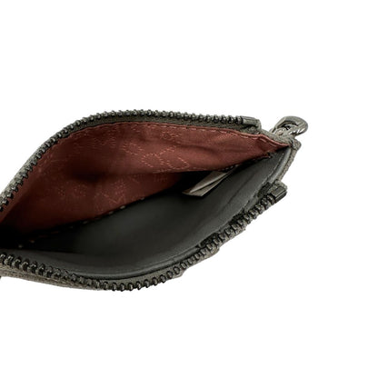 Portacarte Stella McCartney in tessuto vegano grigio con parti metalliche argentate, di lusso, orginale, ottime condizioni.