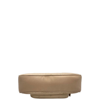 base Borsa Prada in nylon beige con finiture in pelle tono su tono con trama struzzo e parti metalliche dorate; munita di doppi manici, uno in catena e uno in pelle, entrambe amovibili, di lusso, originale, ottime condizioni. 