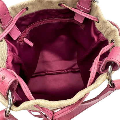 interni Borsa Saint Laurent in tessuto beige con decorazioni a forma di cuori rosa in pelle; munita di doppi manici. Completa di dustbag, di lusso, originale, ottime condizioni, usata.