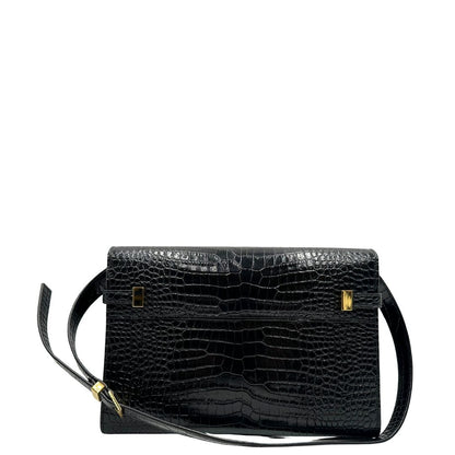 Retro di una Borsa Saint Laurent in pelle nera in trama cocco con parti metalliche dorate. Munita di una tracolla regolabile con fibbia. Originale, usata, di lusso, in ottime condizioni.