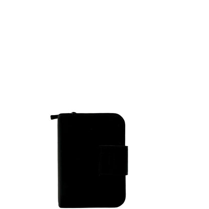 Retro di un Porta agenda Prada in tessuto nylon nero e finiture in pelle, con parti metalliche argentate; organizzato con portacarte, portapenne e pratico raccoglitore ad anelli per i fogli. Originale, usato, di lusso, in condizioni eccellenti.
