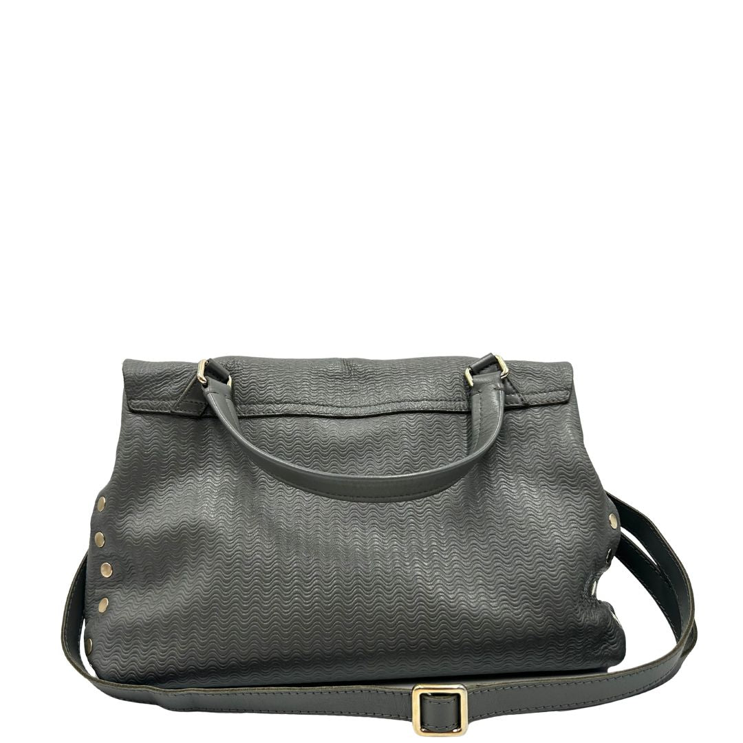 retro Borsa Zanellato in pelle trama blandine grigia con parti metalliche argentate; munita di un manico singolo e una tracolla amovibile e regolabile, di lusso, originale, ottime condizioni, usata. 