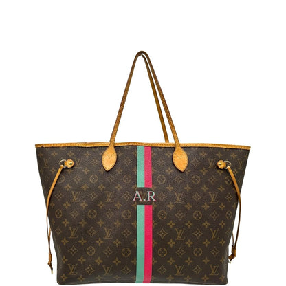 front Borsa Louis Vuitton Neverfull GM in canvas marrone monogram con finiture in vacchetta naturale; munita di doppi manici, indossabile a spalla. Completa di dustbag, di lusso, originale, ottime condizioni, usata. 