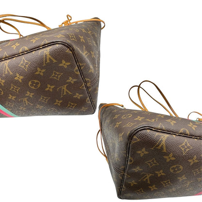 angoli della Borsa Louis Vuitton Neverfull GM in canvas marrone monogram con finiture in vacchetta naturale; munita di doppi manici, indossabile a spalla. Completa di dustbag, di lusso, originale, ottime condizioni, usata. 