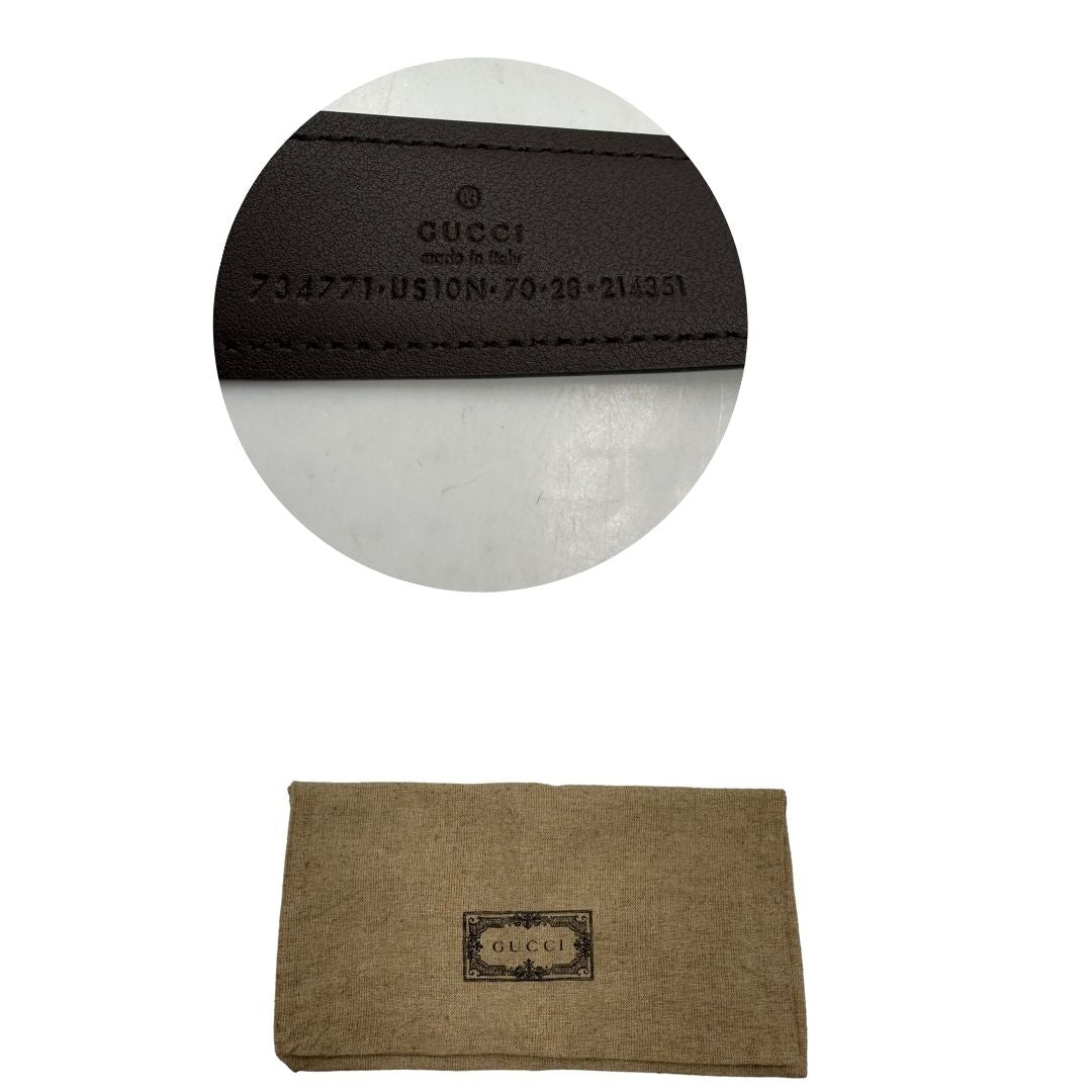 Cintura Gucci in pelle marrone con parti metalliche argentate. Munita di dustbag, di lusso, originale, ottime condizioni, usata.