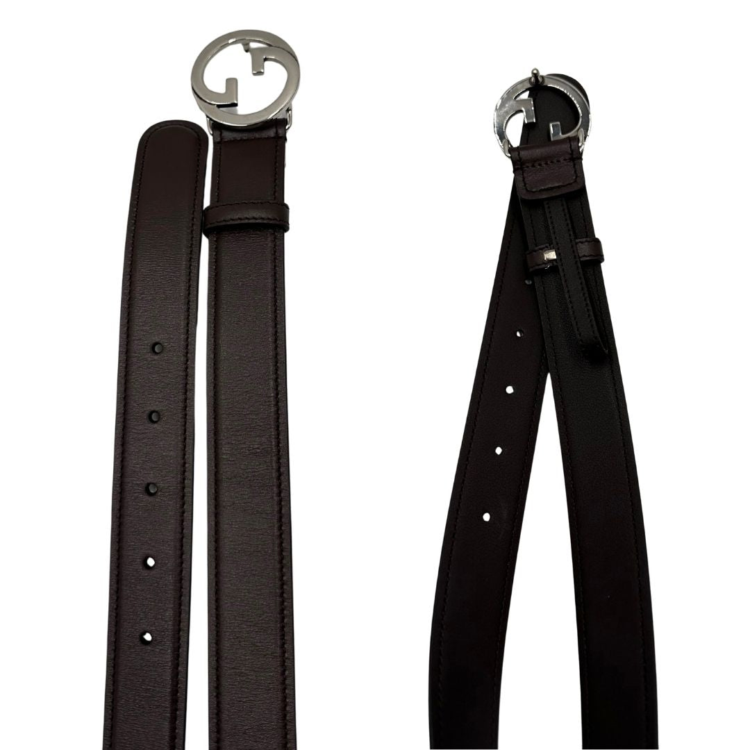 Cintura Gucci in pelle marrone con parti metalliche argentate. Munita di dustbag, di lusso, originale, ottime condizioni, usata.
