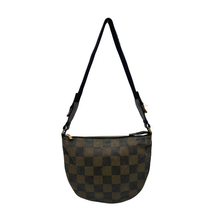 front  della Borsa Fendi in canvas trama scacchi sui toni del marrone con finiture in pelle e parti metalliche dorate; munita di una tracolla in tessuto regolabile, di lusso, originale, buone condizioni.  