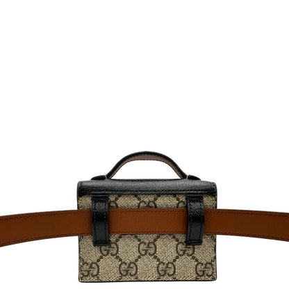 retro Mini marsupio Gucci in canvas GG beige con finiture in pelle nere e marroni e parti metalliche dorate. Completo di dustbag, eccellenti condizioni, usato, originale. 