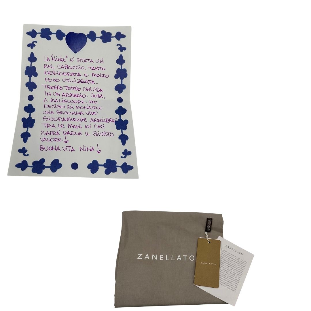 dustbag Borsa Zanellato Nina in pelle nera martellata con parti metalliche argentate; munita di una tracolla regolabile e amovibile e un manico singolo. Completa di dustbag, di lusso, originale, eccellenti condizoni 