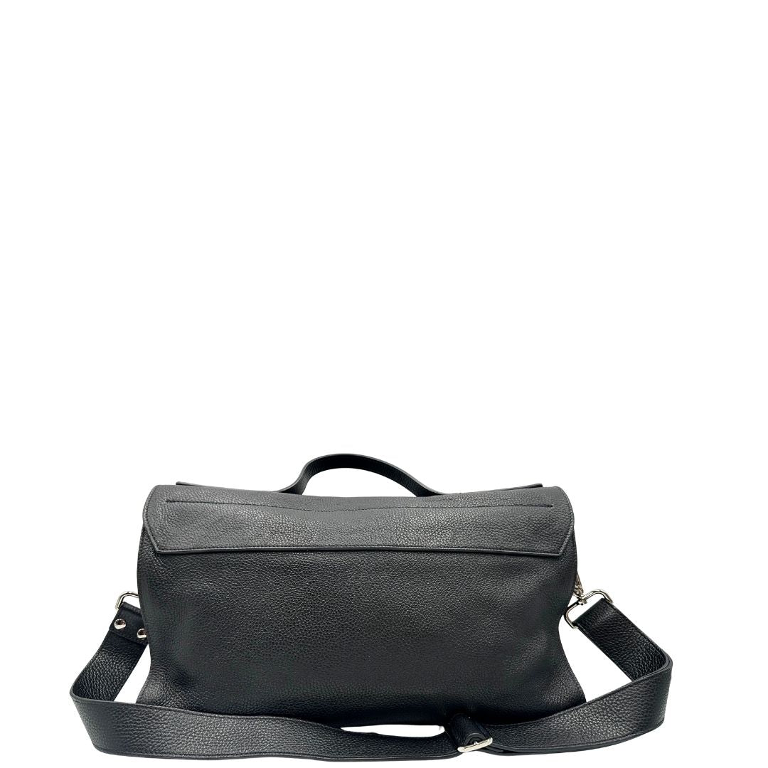 retro Borsa Zanellato Nina in pelle nera martellata con parti metalliche argentate; munita di una tracolla regolabile e amovibile e un manico singolo. Completa di dustbag, di lusso, originale, eccellenti condizoni 