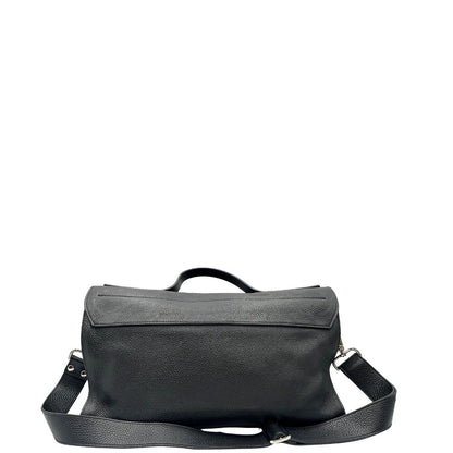 retro Borsa Zanellato Nina in pelle nera martellata con parti metalliche argentate; munita di una tracolla regolabile e amovibile e un manico singolo. Completa di dustbag, di lusso, originale, eccellenti condizoni 