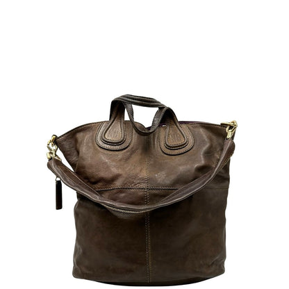 retro Borsa Nightingale Givenchy in pelle marrone con parti metalliche dorate; munita di doppi manici e un manico singolo amovibile, da portare a spalla o a mano. Completa di dustbag, di lusso, originale, ottime condizioni, usata 