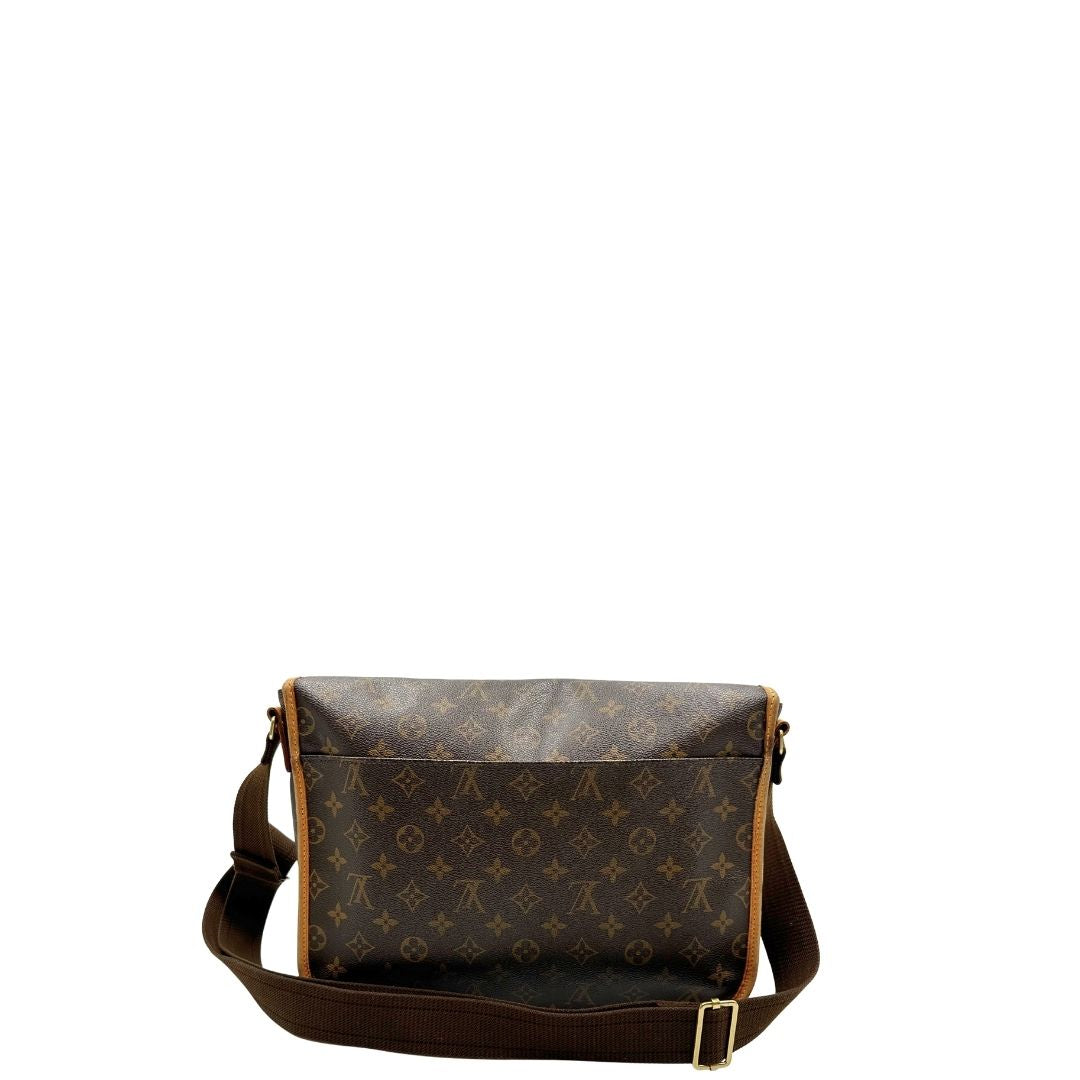 retro Borsa Messenger Bosphore Louis Vuitton in canvas marrone monogram con finiture in vacchetta naturale, tracolla in tessuto regolabile e parti metalliche dorate, di lusso, originale, ottime condizioni, usata. 