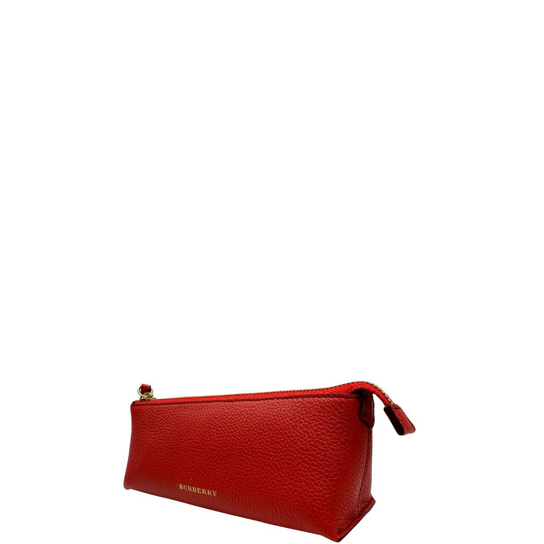 lato Pochette Burberry in pelle martellata rossa con parti metalliche dorate. Full set, di lusso, originale, ottime condizioni, usata.