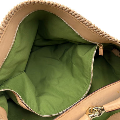 interno Borsa Gucci in tessuto bianco con ricami floreali multicolor, finiture in pelle rosa e parti metalliche dorate; munita di un manico singolo. Completa di dustbag, di lusso, originale, ottime condizioni. 