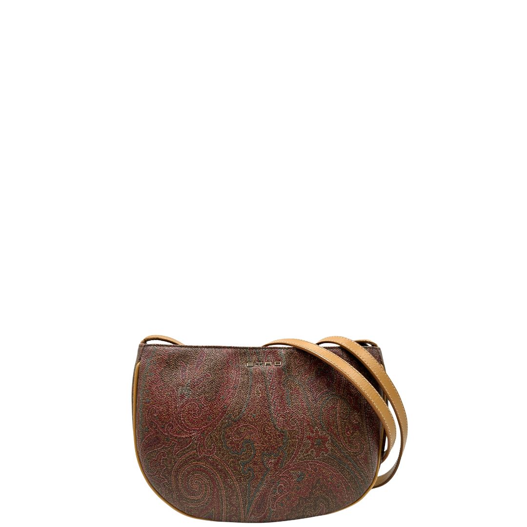 front Borsa Etro in canvas multicolore trama Paisley con parti metalliche dorate e finiture in pelle; munita di una tracolla, di lusso, originale, ottime condizioni, usata. 