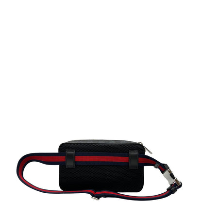 retro Marsupio Gucci in canvas antracite GG con parti metalliche argentate; munito di una cinta Web blu e rossa. Completo di dustbag, di lusso, originale, eccellenti.