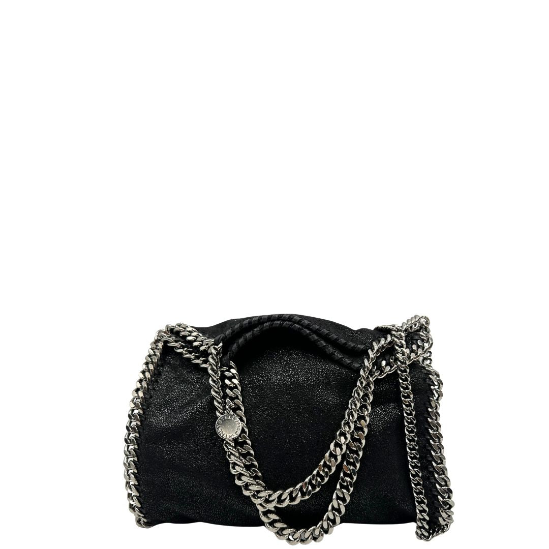 front Borsa Stella McCartney Falabella in tessuto vegano nero con parti metalliche argentate. Completa di dustbag, di lusso, ottime condizioni, originale.