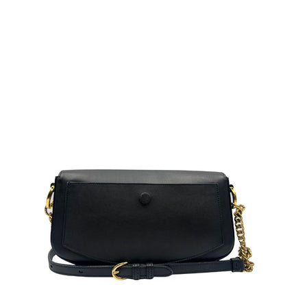 Retro di una Borsa Tod's in pelle nera con parti metalliche dorate; munita di una tracolla in catena e in pelle non amovibile e regolabile. Completa di dustbag. Originale, usata, di lusso, in ottime condizioni.
