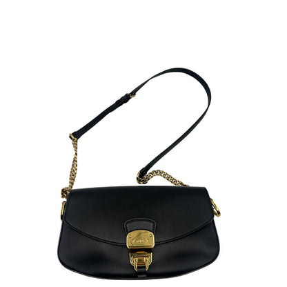 Borsa Tod's in pelle nera con parti metalliche dorate; munita di una tracolla in catena e in pelle non amovibile e regolabile. Completa di dustbag. Originale, usata, di lusso, in ottime condizioni.