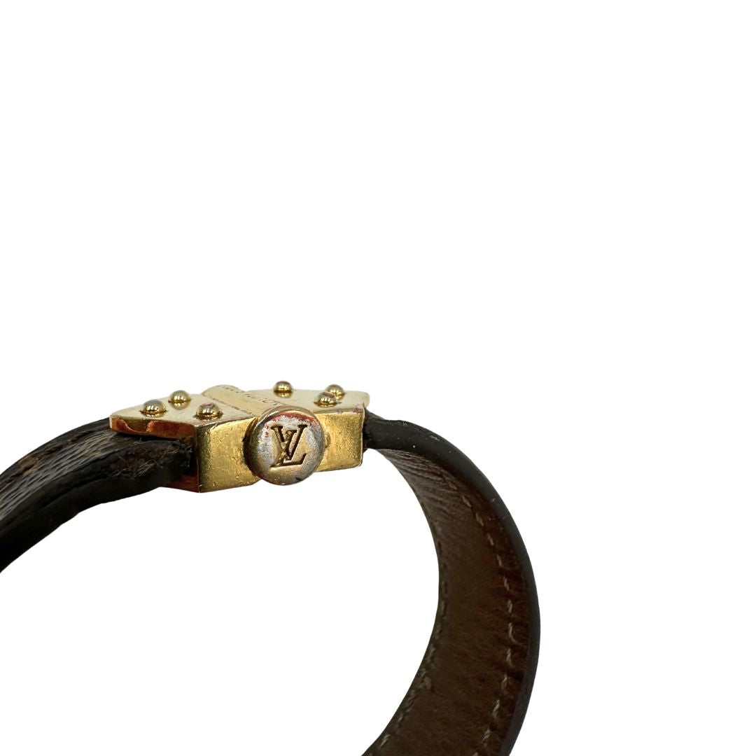  Bracciale Louis Vuitton in canvas marrone monogram e dettagli metallici dorati. Full set, di lusso, originale, ottime condizioni, usato.