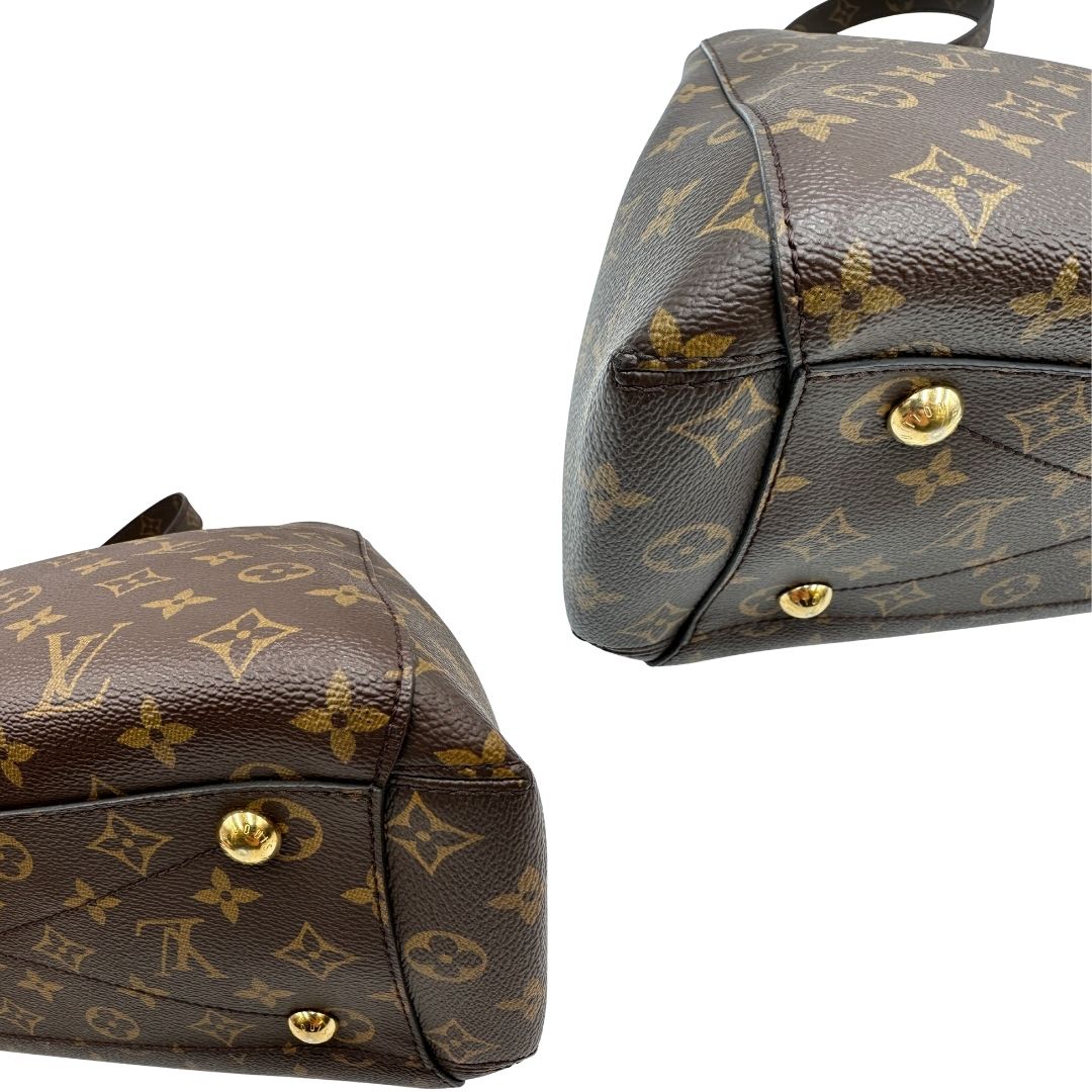 angoli  Borsa Louis Vuitton in canvas marrone monogram con finiture in vacchetta naturale e parti metalliche dorate; munita di doppi manici stondati, e una tracolla amovibile, di lusso, originale, ottime condizioni, usata. 