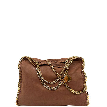 front Borsa Stella McCartney Falabella in tessuto vegano color cameo rifinita con catene in metallo dorato. Completa di dustbag, di lusso, originale, ottime condizioni, usata. 