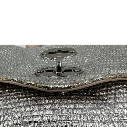 Borsa Zanellato in pelle con effetto midollino color argento metallizzato. con parti metalliche argentate; munita di un manico singolo e una tracolla in pelle nude amovibile e regolabile. Originale, usata, di lusso, in ottime condizioni.