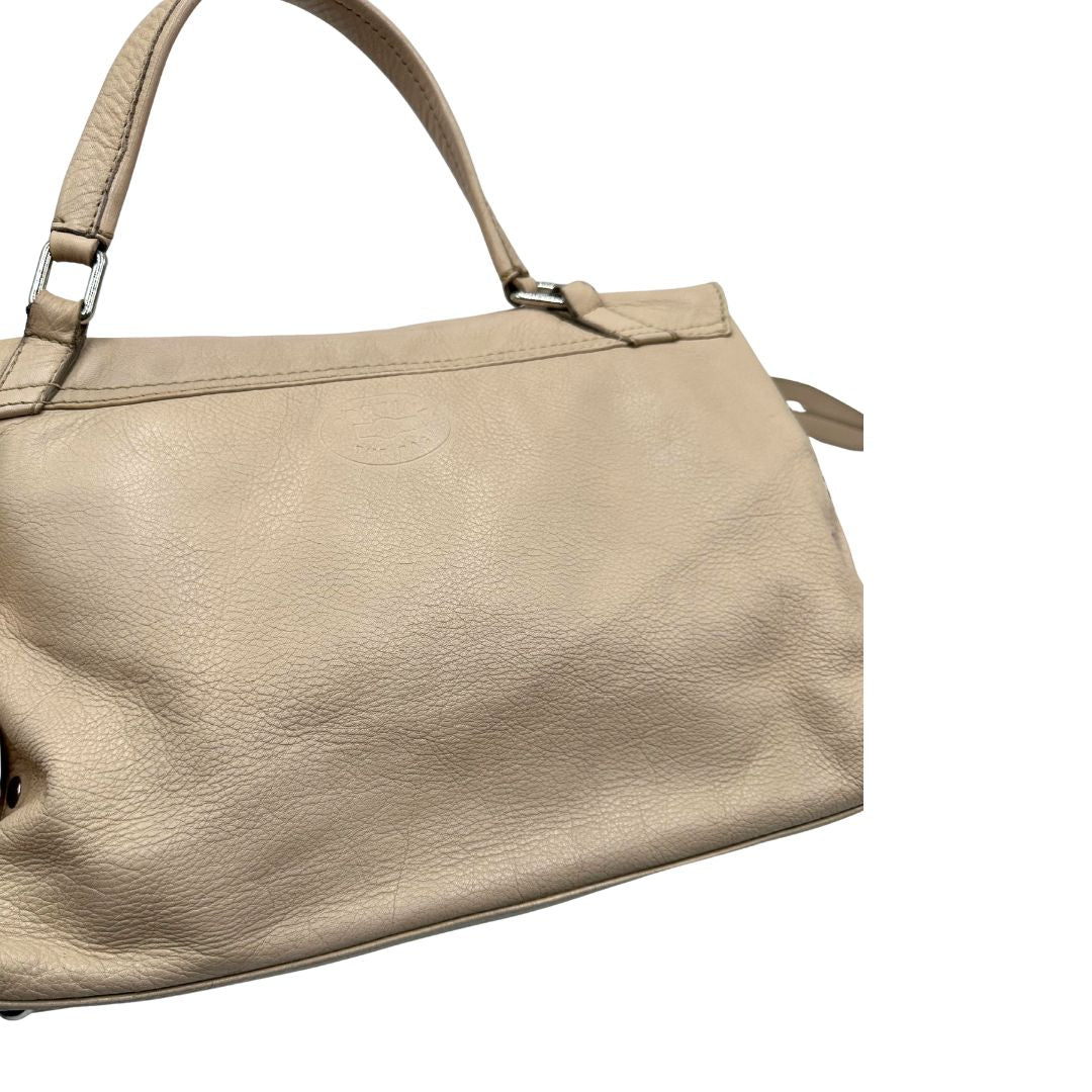retro  Borsa Zanellato in pelle martellata beige con parti metalliche argentate; munita di un manico singolo e una tracolla amovibile e regolabile, di lusso, originale, ottime condizioni, usata. 