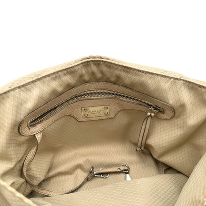 interno Borsa Zanellato in pelle martellata beige con parti metalliche argentate; munita di un manico singolo e una tracolla amovibile e regolabile, di lusso, originale, ottime condizioni, usata.