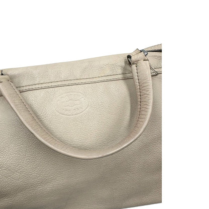 manico  Borsa Zanellato in pelle martellata beige con parti metalliche argentate; munita di un manico singolo e una tracolla amovibile e regolabile, di lusso, originale, ottime condizioni, usata. 
