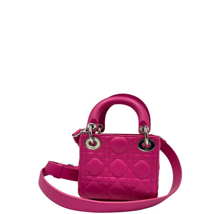 retro  Borsa Lady Dior in pelle fucsia trama cannage. Doppi manici rigidi e una tracolla amovibile, con parti metalliche argentate, di lusso, originale, ottime condizioni. 