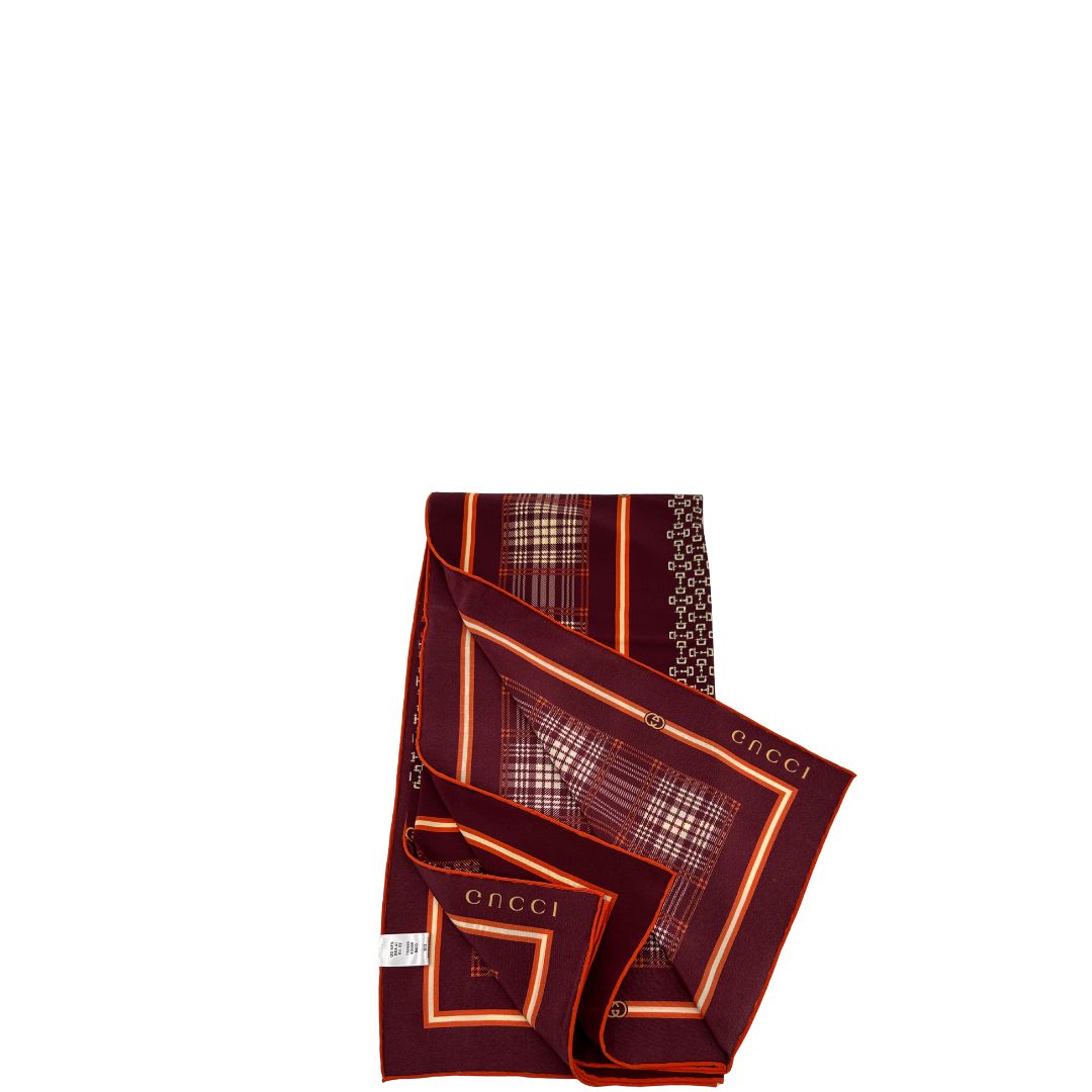  Foulard in 100% seta bordeaux con trama Horsebit, di lusso, eccellenti condizioni, usato.