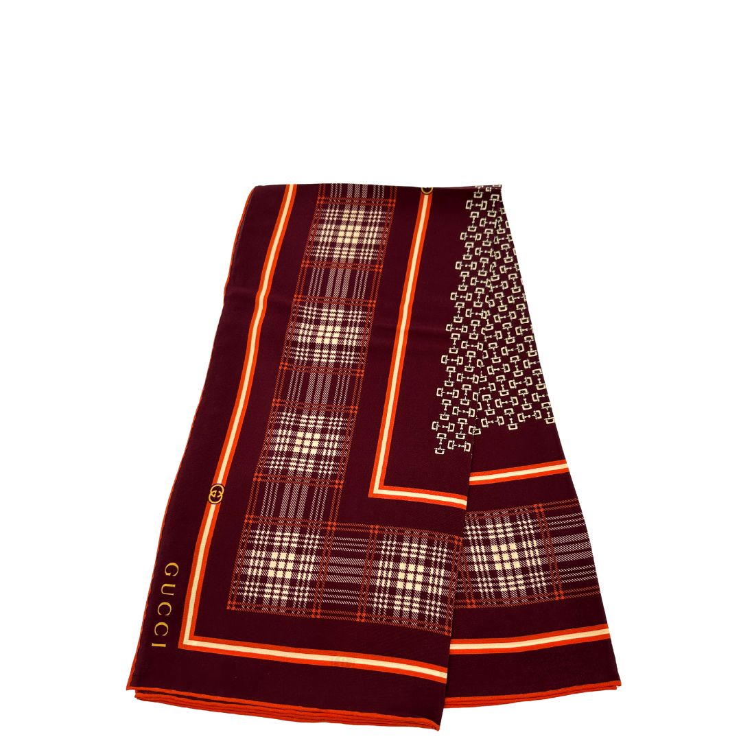  Foulard in 100% seta bordeaux con trama Horsebit, di lusso, eccellenti condizioni, usato.