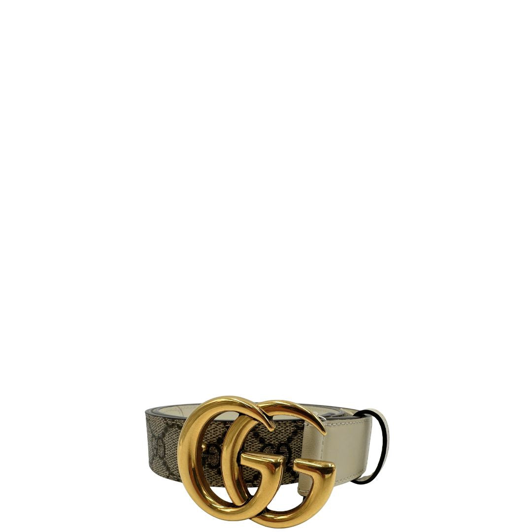 Cintura Gucci GG in canvas e pelle bianca, di lusso, originale, ottime condizioni, usata, originale.