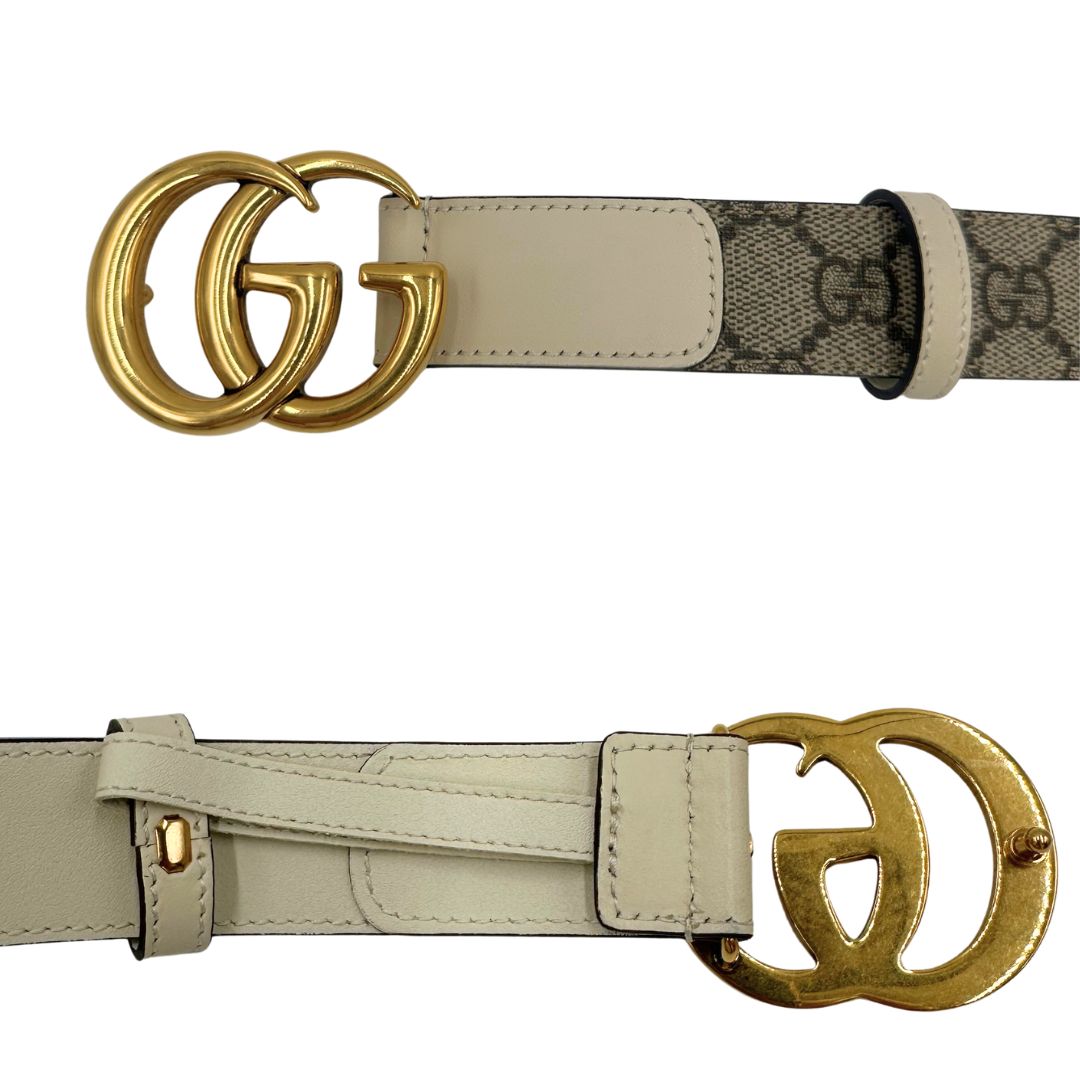 Cintura Gucci GG in canvas e pelle bianca, di lusso, originale, ottime condizioni, usata, originale.