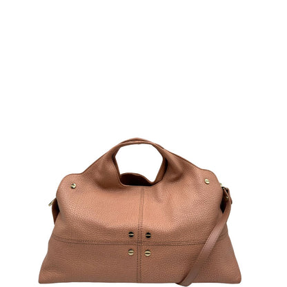 front  Borsa Borbonese in pelle martellata rosa con parti metalliche dorate; munita di doppi manici e una tracolla amovibile. Completa di dustbag, di lusso, originale, usata.