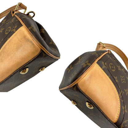 angoli  Borsa Beverly LV in canvas marrone monogram, finiture in vacchetta naturale e metalleria dorata. Indossabile a spalla oppure a mano, di lusso, originale, ottime condizioni, usata. 