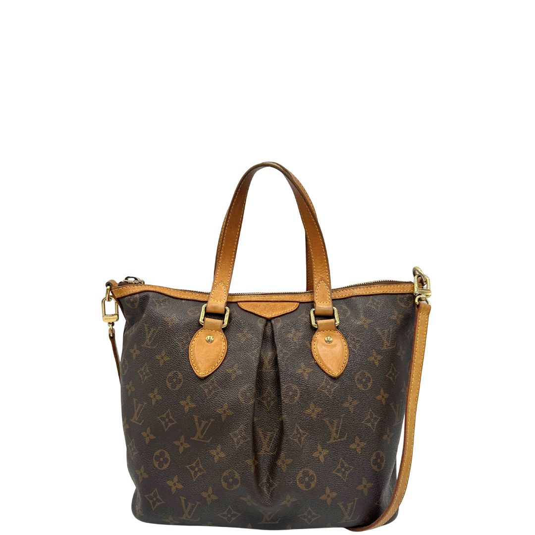 front Borsa Louis Vuitton in canvas marrone monogram con parti metalliche dorate e finiture in vacchetta naturale; munita di una tracolla amovibile e regolabile e doppi manici. Indossabile a spalla oppure a mano. Completa di dustbag, di lusso, originale, ottime condizioni, usata. 