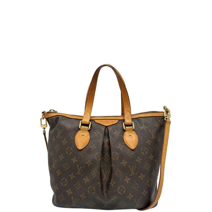front Borsa Louis Vuitton in canvas marrone monogram con parti metalliche dorate e finiture in vacchetta naturale; munita di una tracolla amovibile e regolabile e doppi manici. Indossabile a spalla oppure a mano. Completa di dustbag, di lusso, originale, ottime condizioni, usata. 