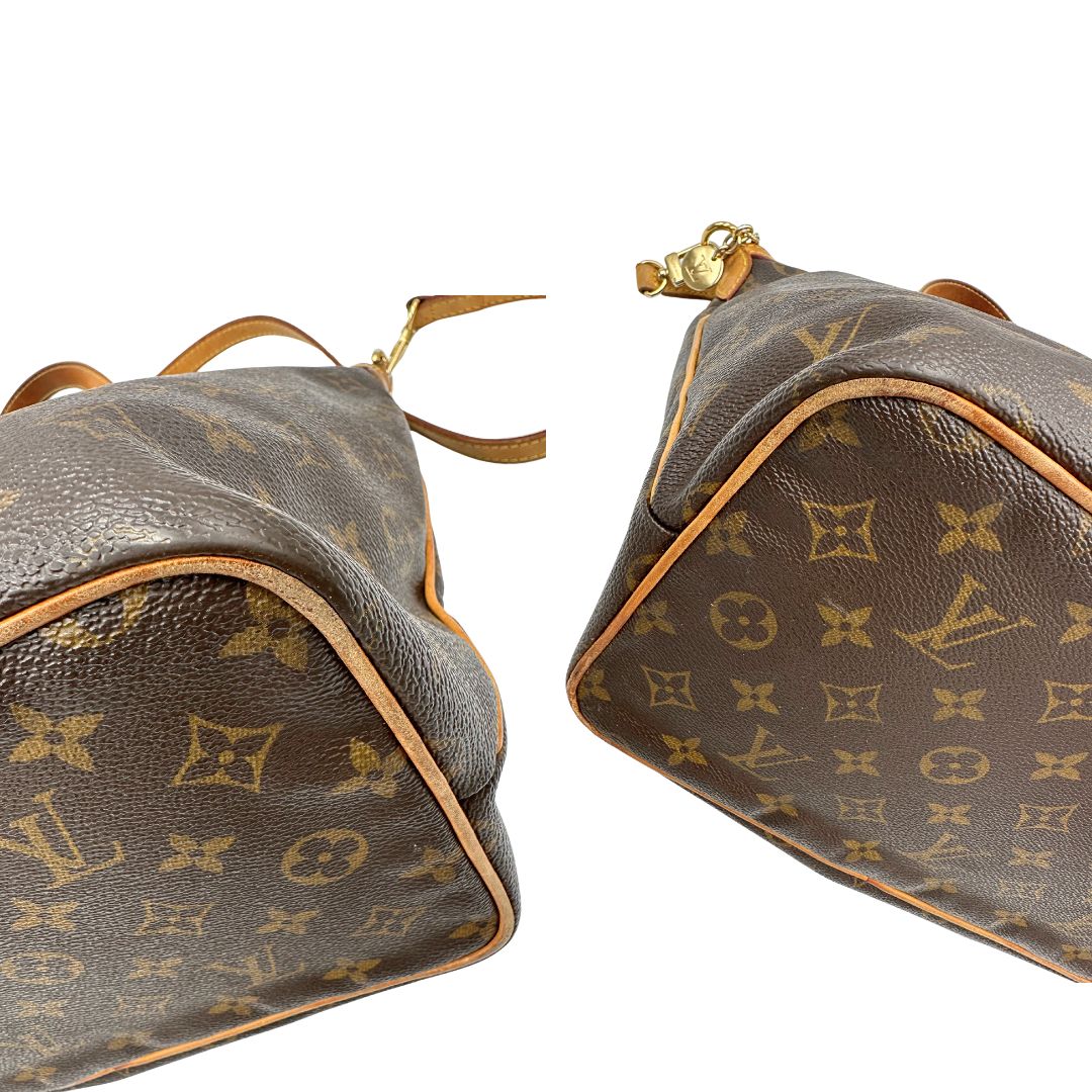 angoli Borsa Louis Vuitton in canvas marrone monogram con parti metalliche dorate e finiture in vacchetta naturale; munita di una tracolla amovibile e regolabile e doppi manici. Indossabile a spalla oppure a mano. Completa di dustbag, di lusso, originale, ottime condizioni, usata.