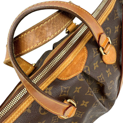 manici Borsa Louis Vuitton in canvas marrone monogram con parti metalliche dorate e finiture in vacchetta naturale; munita di una tracolla amovibile e regolabile e doppi manici. Indossabile a spalla oppure a mano, di lusso, originale, ottime condizioni, usata. 