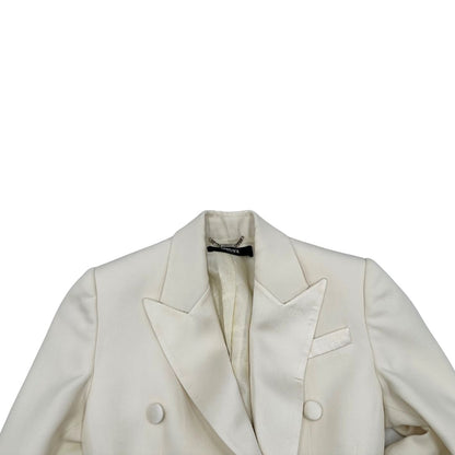 Vestito blazer Versace bianco in 100% lana vergine, con riporto in 78% seta e 22% poliestere, di lusso, originale, eccellenti condizioni.