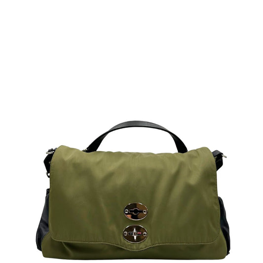 front  Borsa Zanellato in nylon verde con parti in pelle nere e hardware argentato; munita di un manico singolo e una tracolla regolabile. Completa di dustbag, di lusso, originale, ottime condizioni, usata. 