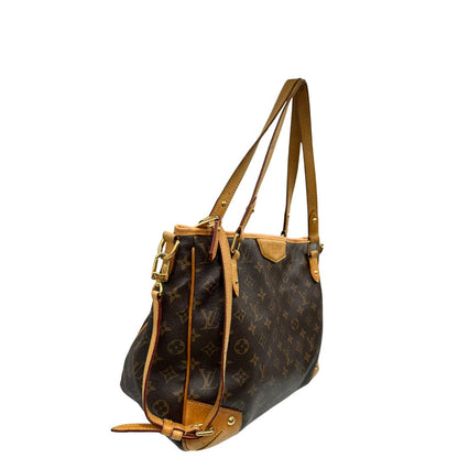 lato Borsa Louis Vuitton in canvas marrone monogram con finiture in vacchetta naturale e parti metalliche dorate; munita di doppi manici, indossabile a spalla. Completa di dustbag, di lusso, originale, usata. 