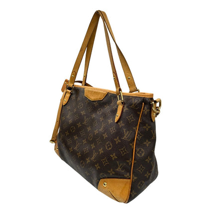 lato Borsa Louis Vuitton in canvas marrone monogram con finiture in vacchetta naturale e parti metalliche dorate; munita di doppi manici, indossabile a spalla. Completa di dustbag, di lusso, originale, usata. 