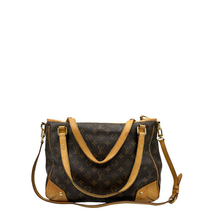 manici Borsa Louis Vuitton in canvas marrone monogram con finiture in vacchetta naturale e parti metalliche dorate; munita di doppi manici, indossabile a spalla. Completa di dustbag, di lusso, originale, usata. 