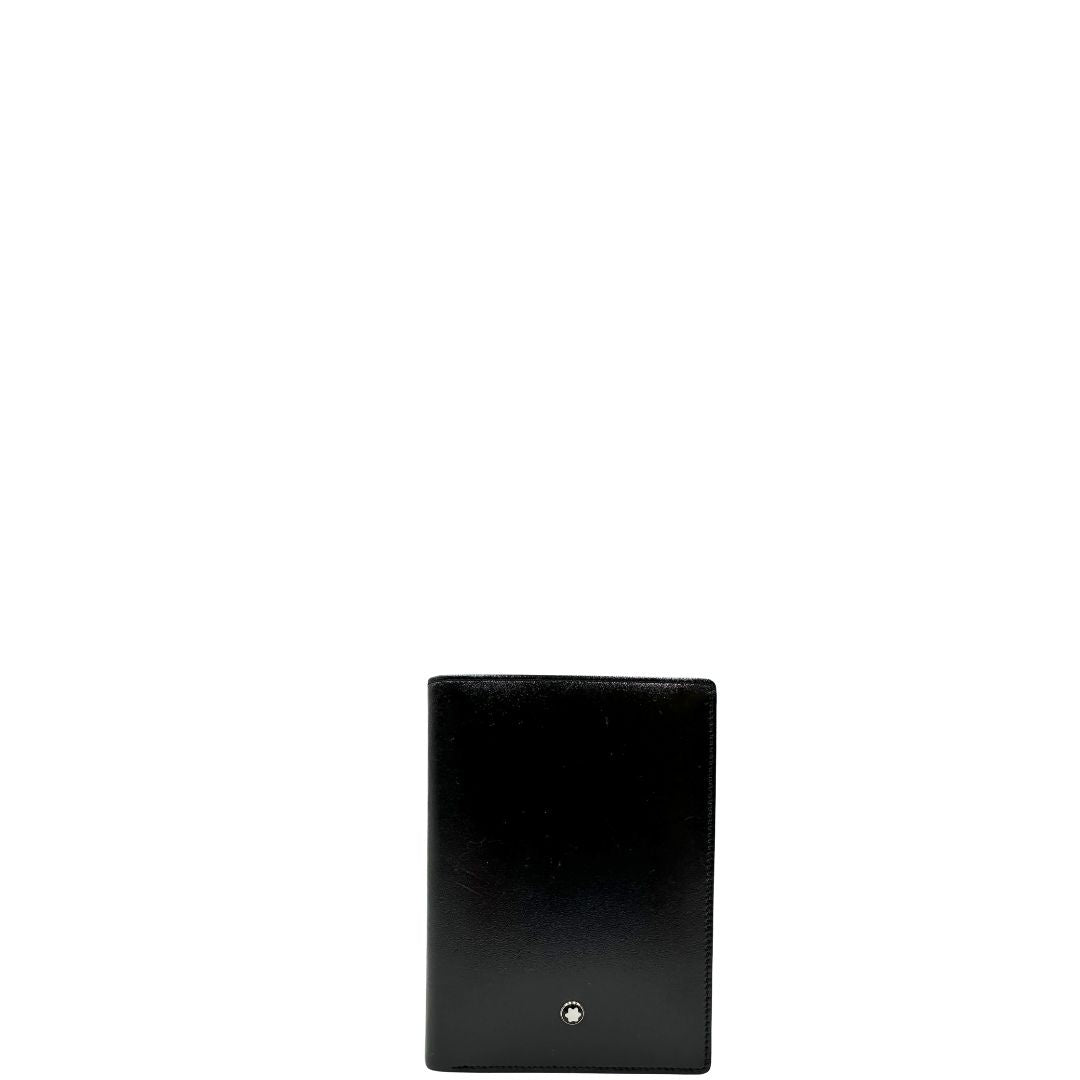front Portafoglio Montblanc in pelle nera, di lusso, originale, ottime condizioni, usato. 